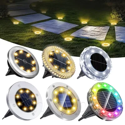 Solar LED Garden Disk Light IP65 Waterproof 8/10LED Motion Sensor Portable Landscape Outdoor Decor Lamp