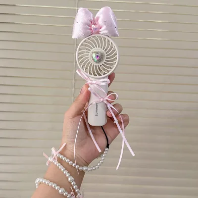 Bling Rhinestone Fans Bow Shaped Fan, Neck Hanging Fan, Portable Electric Fan, Handheld Small USB Small Fan