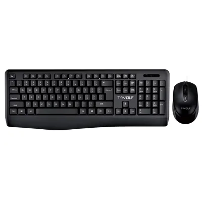 TWOLF TF100 Ergonomic 2.4Ghz Optical Cordless Keyboard & Mouse Combo Set Arabic & Spanish Slim Design Black Color