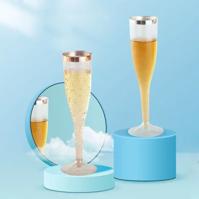 Plastic Champagne Flutes Gold Glitter Plastic Toasting Glasses Disposable Wedding Party Cocktail Cups