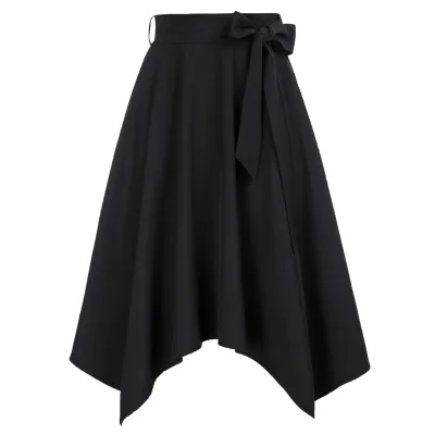 OEM Women Vintage Swing Lastic High Waist Handkerchief Hem A-Line Black Gothic Skirts