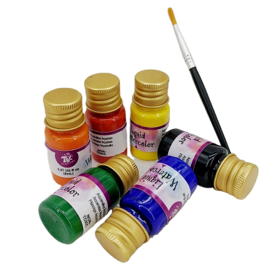 Non Toxic Transparent Water Soluble 6 Colors Liquid Water Color Paint Set Watercolor for Art Drawing Kids Painting with Brush