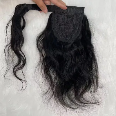 12A Long Ponytails Wrap Around Natural Color Human Hair Body Wave Clip in Hairpiece Wrap Around Ponytail for Women 100g
