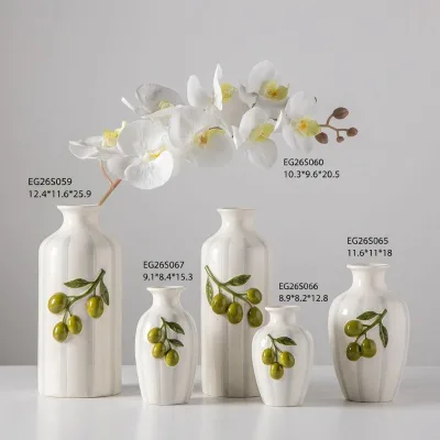 Modern Nordic Style Hand-Painted Striped Glazed Ceramic Eco-friendly Tabletop Hydroponic Vase High-End Feeling Orange Yellow
