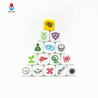 ODM OEM Custom Acrylic Dice Engrave Printing 14mm 16mm18mm 20mm Logo Design Toys Plastic Board Game Component Accessory Dice