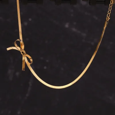 Wholesale Stainless Steel Flat Snake Chain Necklace for Men Trendy Bowknot Pendants for Women for Parties