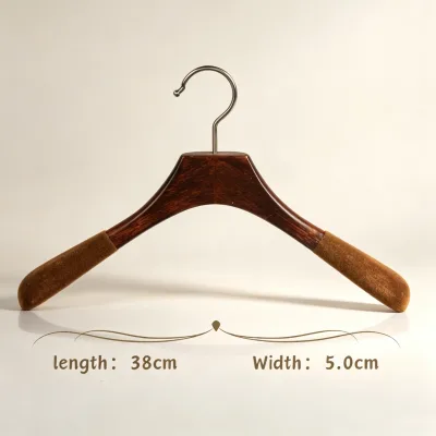 High-end Luxury Double-strapped Flocked Anti-slip Crossbar for Clothing Display Solid Wood Hanger