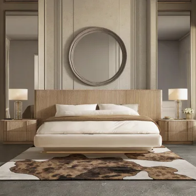 Modern Comfortable Solid Oak Wood Fabric Bed Frame with Bedroom Furniture Sets Stylish Design