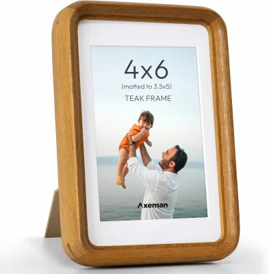 Creative Fashionable Wooden Photo Natural Teak Tempered Glass Rounded Corners Eco-Friendly for Desktop Wall-Mounted Display