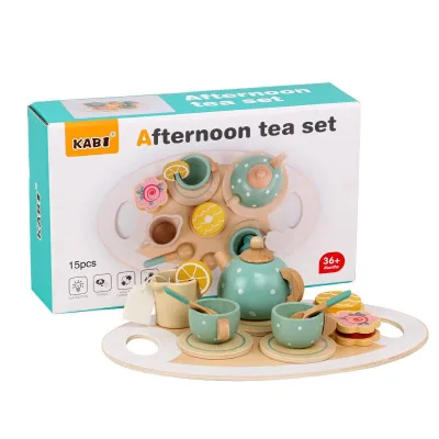 Early Education Children Play House Tea Set with Wooden Toys Afternoon Tea Cups & Pots