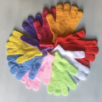 Wholesale Five-finger Exfoliating Bath Gloves with Body Cleaning & Skin Massage Function