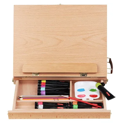 Wholesale Beech Wood Watercolor Palette Box with 5-Piece Paint Set and Wooden Easel for 9x12" Canvas Art