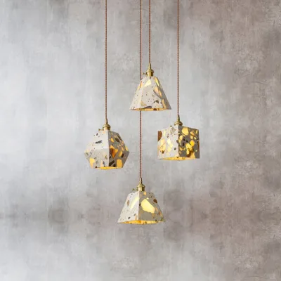 Wabi-Sabi Terrazzo Hanging Lamp Vintage Translucent Natural Marble Pendant Light for Home Hotel Store Decoration