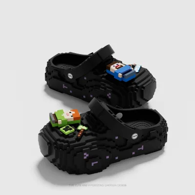 Pixelated Building Block Clogs Classic Video Game Theme Garden Shoes Thick Platform Sandals with Removable Cute Cartoon Charms