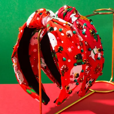 New Christmas Gingerbread Man Snowman Print Wide Edge Headband Christmas Hair Festival Headwear