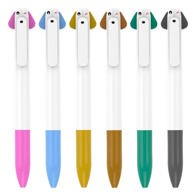 Cartoon Puppy Multicolor Retractable Pen Dual Color Plastic Pen Custom Logo Kids Student Stationery
