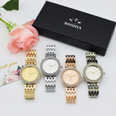 Women 38MM Quartz Wristwatch With Diamond Decor Stainless Steel Adjustable Watch Band