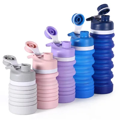 Children Foldable Silicon Roll up Reusable Collapsible Drink Bottles Folding Silicone Water Bottle Pink