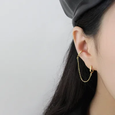WMEA446 Fashion Jewelry Dangle Chain Tassel Earrings Puncture Ear Clip Hoop Earrings 925 Sterling Silver