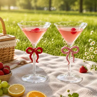 Wholesale Customized High-value Bow Decoration Martini Glass High Footed Glass Red Wine Glass Birthday Gift GB American Style