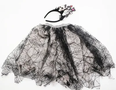 Girls Children's Black Sweet Lovely Tutu Skirt and Skeleton Headband Easter Breathable Eco-Friendly Dress-Up Kit