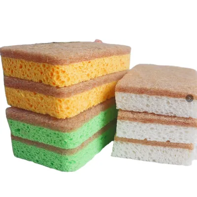 Natural Non-Scratch Scrub Sponge Kitchen Biodegradable Compostable Wooden Pulp Cellulose Coconut Plant-Based High Absorption