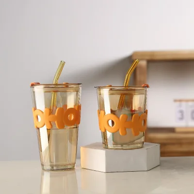 Wholesale Cartoon Glass Straw Insulated Set Accompanying Student Gift Juice Beverage Tea Milk Coffee Cup