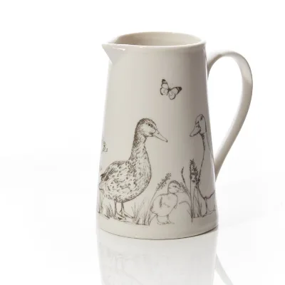 SKETCHY DUCK JUG STONEWARE WRAP AROUND GREYSCALE DESIGN