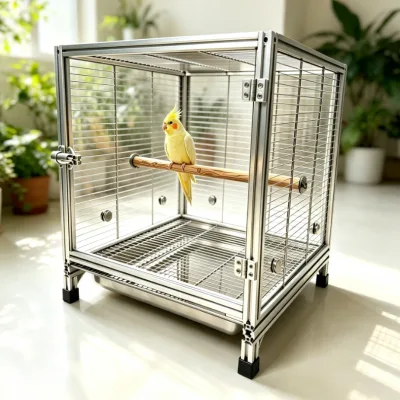 2020 Industrial Aluminum Profile Parrot Cage Anti-Splashing Acrylic Surround Panels With Easy-Clean Metal Pull-Out Tray