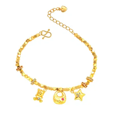 Little Bear Star Gold Nugget Beaded Bracelet-Chic Dazzling Mini Gold Bear Disco-Bead Design Shanwei Origin-Perfect Gift for