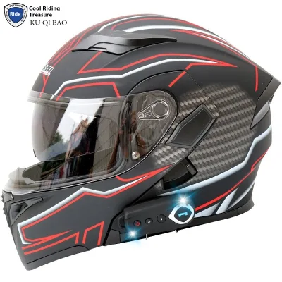 Cool Riding Treasure Unisex Motorcycle Helmet Bluetooth Enabled Double Lens Full Coverage Long Endurance Stylish Face Pattern