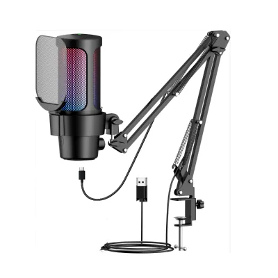 Desktop USB RGB Gaming Microphone for Recording Streaming Karaoke Broadcasters