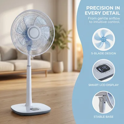 16 inch lcd display remote control 5 blades oscillating detachable pole stable base low noise for home 2 in 1 stand table fan
