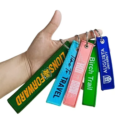 Promotion Wholesale Bulk Custom Logo Eco-Friendly Digital Printing Embroidered Patch Zinc Alloy Fabric Keychain Portable