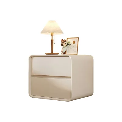 Creamy Minimalist Italian Nordic Nightstand with Soft Upholstered Design, Modern Bedside Table for Bedroom