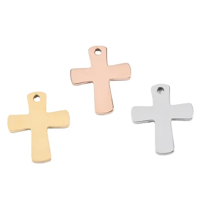 Custom logo Cheap Gold Color Stainless Steel Mirror Polished Jesus Christ Cross Charms Pendant for DIY Jewelry Making