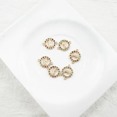 custom colorful Rhinestones Virgin Mary Charm for Crucifix Connection Bracelet Pendant DIY Jewelry Making