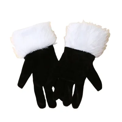 Santa Gloves White Plush Short Full Finger Christmas Festive Accessories Mittens for Christmas Parties Weddings Holiday