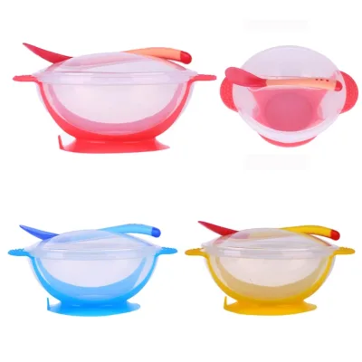 Baby Feeding Bowl With Spoon Dishes Tableware Children Plate Sucker Bowl Toddler Baby Kids Child Feeding Lid Training