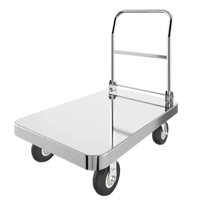 Stainless Steel Silent Folding Trolley Truck Household Flatbed Car with Platform for Shopping Storage Tool Usage