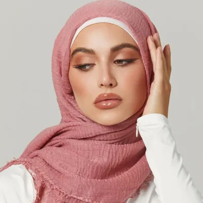 134colors Cotton and Linen Headscarf Hair on Four Sides Scarf Pleated Malaysian Instant Hijab