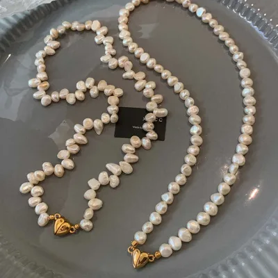 R.Gem. 5-11mm Exquisite Heart Pendant Natural Baroque Choker Love Pearl Necklace