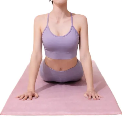 Yoga Mat Towel Non-Slip Grip 182cm63cm Cotton Unisex Absorbent Quick-Drying Storage Bag Lightweight Plain Light Pink
