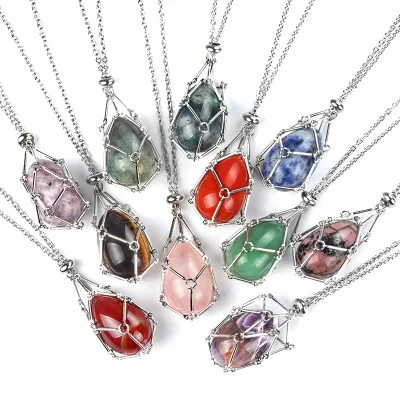 Handmade Natural Stone Necklace with Interchangeable Easter Egg Shape Crystal Pendant for Parties and Gifts