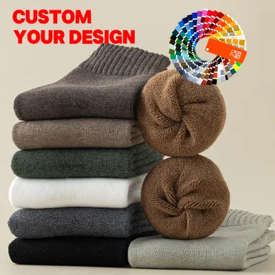 Custom Logo Design Fleece-Lined Thermo Anti-Bacterial Crew Socks Winter Warmth Cold Resistance Wholesale Men Athletic Socks