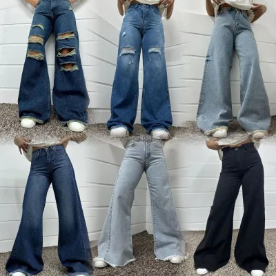 Factory Direct Sales 2025 Fashionable and Comfortable Multi Pocket Workwear Jeans for Women High Waist Wide Leg Denim Pants