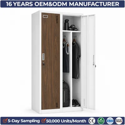 Wholesale 2 Tier Wood Grain Locker Bulk Supplier Metal Storage Cabinet White Steel Closet for Gym Fitness Center Sport Club