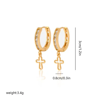 Fashion Jewelry Wholesale Vintage Cross Tassel Earrings Gold Plated 18k Waterproof C-shaped Earrings
