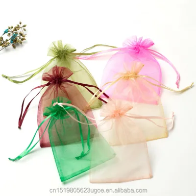 Sale Custom Style Printed Organza Pouch Mesh Organza Drawstring Pouch Organza Gift Bag for Small Jewelry Cosmetic Gift Packaging