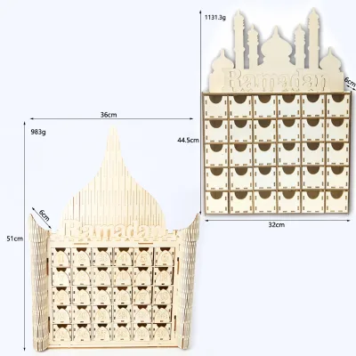 Ramadan Decoration Wooden Advent Calendar Eid Mubarak Muslim Islamic Countdown Castle Wooden Drawer Ramadan Calendar
